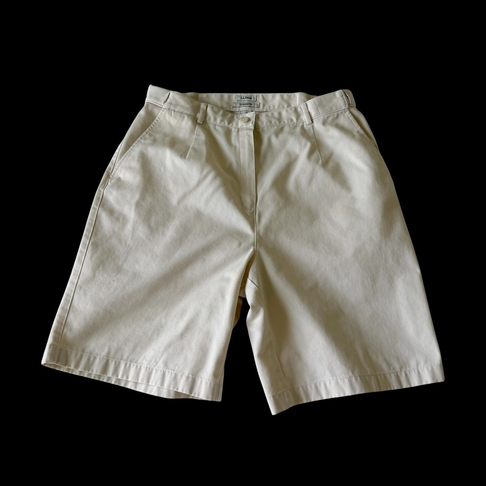 LL Bean Original Fit Khaki Chino Shorts Beige Cotton Pleated‎ Front Womens 14